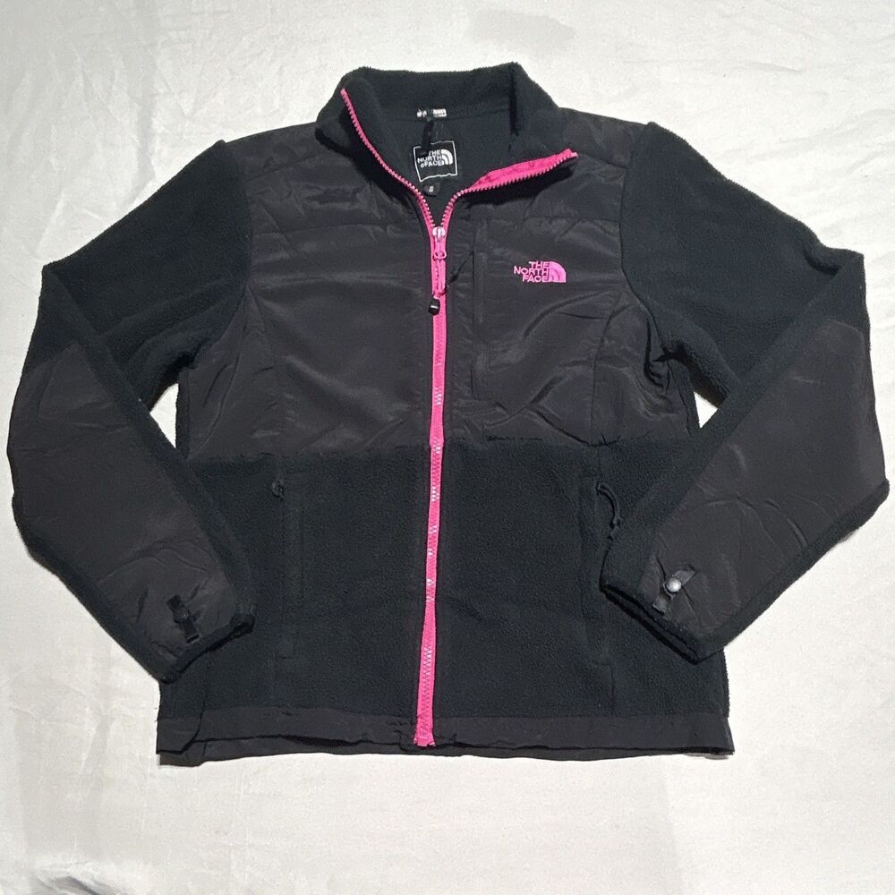 The North Face Denali Jacket Womens Small Black Pink Fleece Full Zip Outerwear